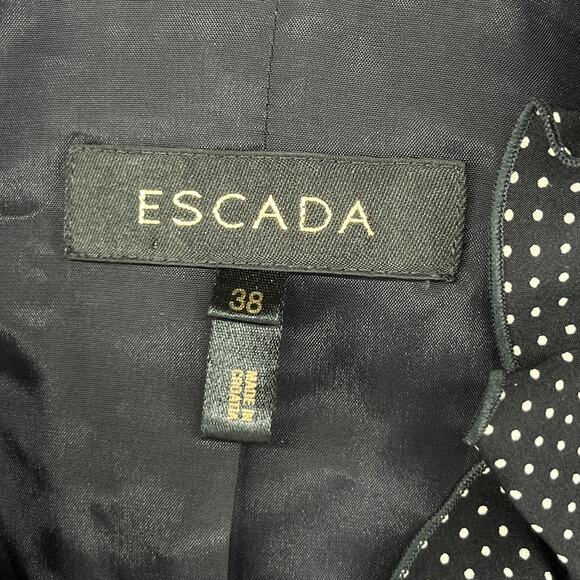 ESCADA Blazer Womens 38 Stretch Wool Twill Polka Dot Ruffle Trim Jacket Black - Picture 4 of 16